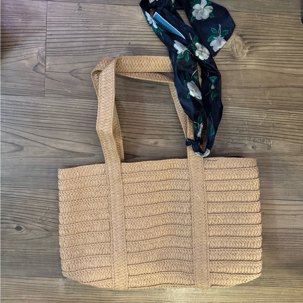 Draper James Wicker handheld bag with matching scarf